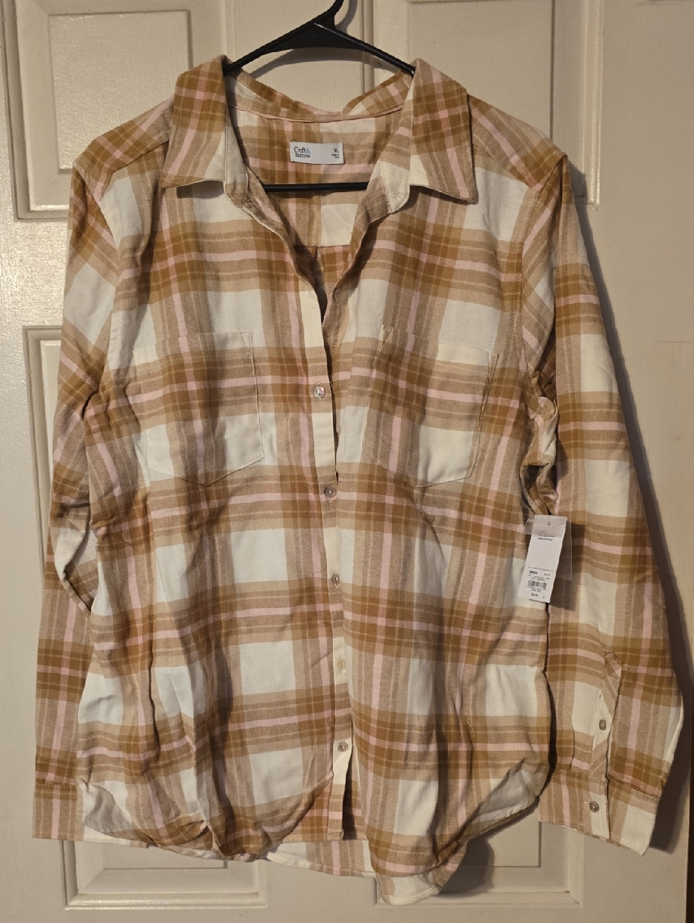 Crofton & Barrow Cozy Plaid Button-Up Shirt in Cream & Tan